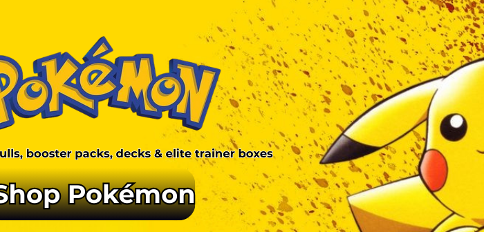 Pokémon promotional banner with Pikachu on a yellow background